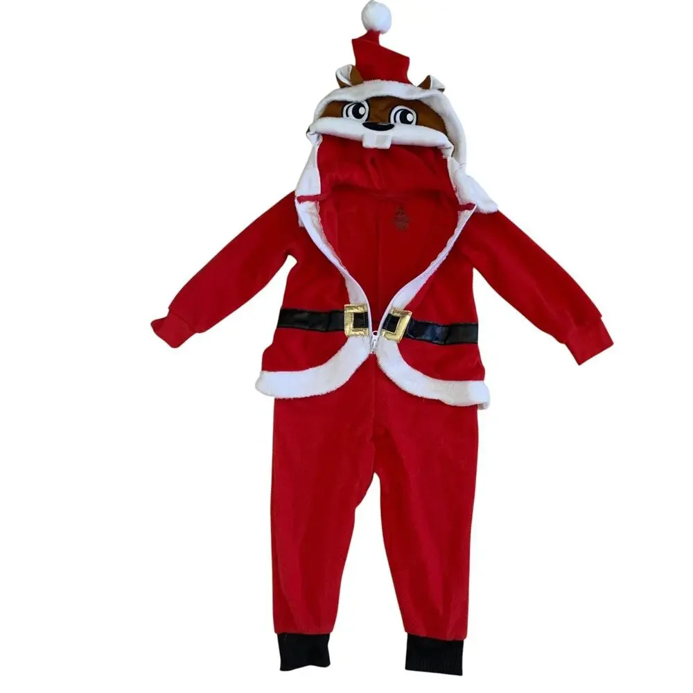 Buc-ees Kids Toddlers Size 3T Santa One Piece Body Suit Pajama Fleece Costume